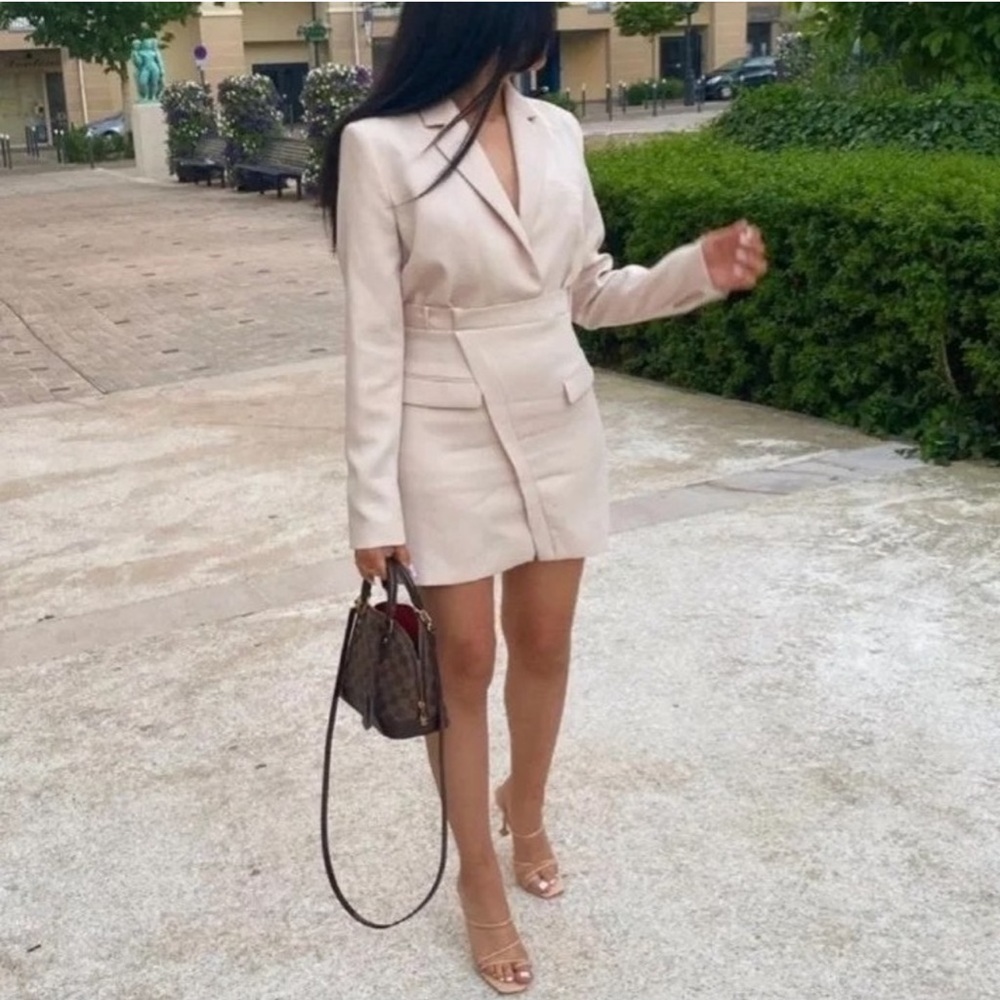 NEW Zara lapel collar blazer cream dress